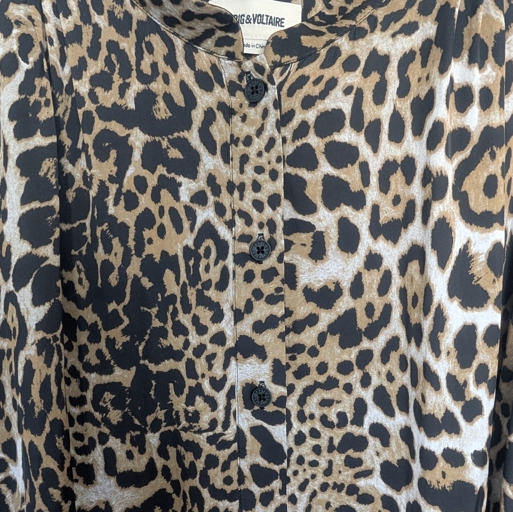 Zadig and Voltaire Sz Medium Retouched Satin Leo Dress Long Sleeve Animal Print - Picture 8 of 15